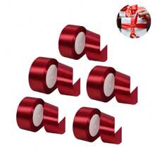 5 Rollos Satinado Decoracion Colores Listón 4cm 114 Metros - Burdeos - Ver 1