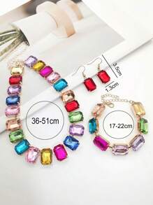 Bộ 4 chiếc/Bộ vòng cổ pha lê Rhinestone nhiều màu sang trọng, hoa tai, vòng tay trang sức dành cho nữ, thích hợp cho trang phục dự tiệc/dạ hội - bộ pha lê - Xem 3