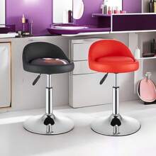 Modern Swivel Stool, Height Adjustable Rolling Beauty Salon Chair With Chrome Base, Salon & Spa Stool - Black - View 2