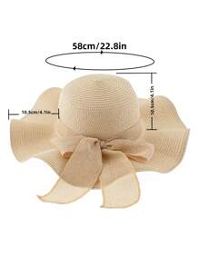 1 peça Chapéu de Sol Feminino de Cor Aleatória, com Aba Ondulada e Fita, Perfeito para Praia, Viagem ou Férias Estilo Bohemio