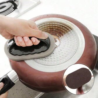 1pc Magic Sponge Cleaning Tool With Handle For Kitchen Scrubbing, Rust Removal And Stain Erasing
