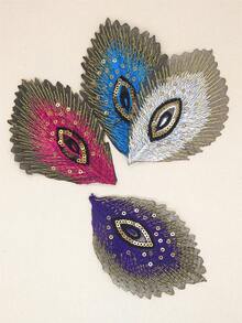 4pcs Peacock Feather Shaped Embroidery Patch With Adhesive Backing, Hot Melt Glue Clothing Accessory For DIY Crafts - Multicolor - View 17