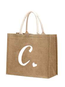 1 Stück Leinenblumen-Buchstaben-Herz-Handtasche, personalisierte Geschenktasche, große Kapazität leichte Shopper Tasche, Strandtasche, Kosmetiktasche, Outdoor-Campingtasche, geeignet für Hochzeiten, Geburtstage, Strände, Feiertage, perfektes Geschenk für Frauen, Mütter, Lehrer, Freunde, Brautjungfern, Großeinkaufstaschen, Studenten und Schulanfang, beste Weihnachtsgeschenke für Lehrer