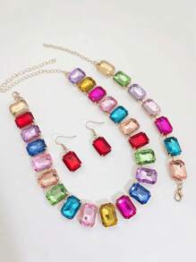 Bộ 4 chiếc/Bộ vòng cổ pha lê Rhinestone nhiều màu sang trọng, hoa tai, vòng tay trang sức dành cho nữ, thích hợp cho trang phục dự tiệc/dạ hội - bộ pha lê - Xem 2