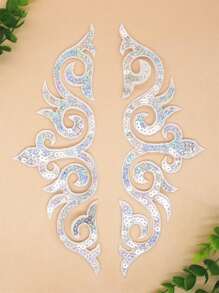 2入組閃光亮片刺繡帶背膠裝飾，熱熔膠衣物/派對裙/包/帽配件 - 白色 - 查看 8