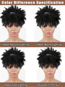 Parrucca Fascia Con Frangetta Di Colore Nero Per Donne. Parrucca Sintetica Afro Corta Riccia Nera E Bianca Strisce Con Fascia Riccioli Neri Naturali Di 4 Pollici
