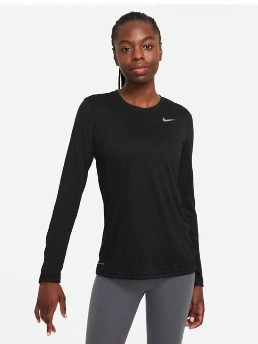 Nike Women's Long Sleeve Legend Top T-Shirt - 黑色 - 查看 1