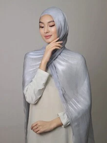 1 件女士即穿式头巾，带软帽，纯色闪光欧根纱头巾，防滑头带，适合 Abaya 日常带帽面纱服装 - 彩色 - 查看 7