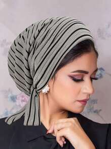 1 pièce Turban musulman avec longue queue et motif de vague de bandeau, bonnet de chimiothérapie pour femmes