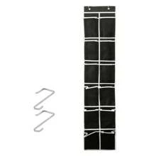 1入掛式鞋收納袋，掛式鞋架收納架12個大型網袋，2個掛鉤式鞋架，適用於家居臥室廚房花園庭院門廊壁櫥 - 黑色 - 查看 1