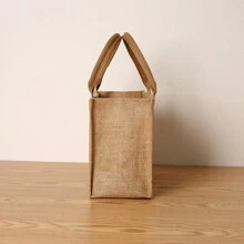 1pc Plain Linen Women's Tote Bag, Large Capacity For Daily Carry, Shopping, Party - Khaki - View 5