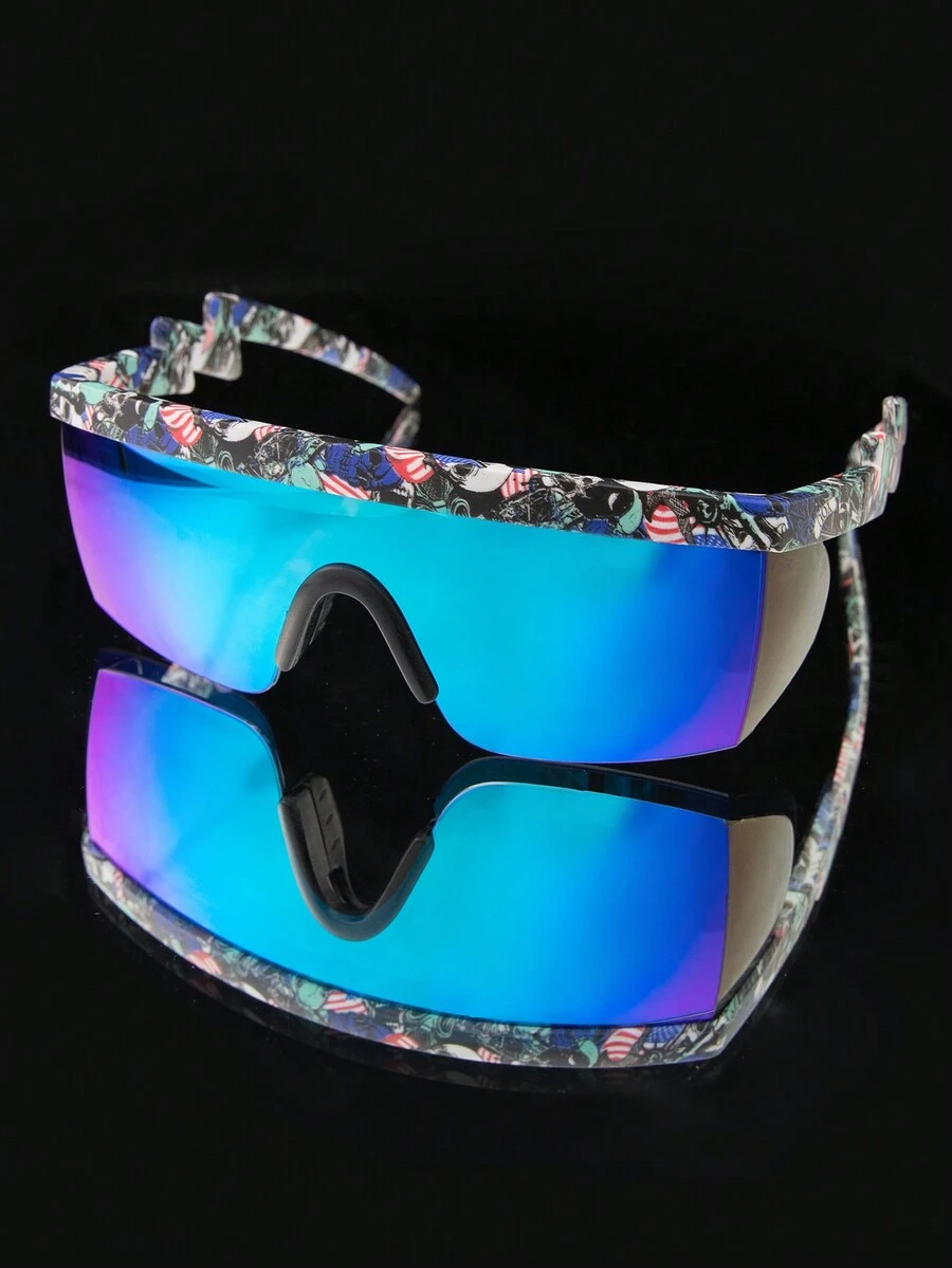 Kính thể thao thời trang cỡ lớn không đối xứng có gọng hình sóng dành cho nam, kính đạp xe thể thao mới - Chuyển nước hoa cổ điển - Xem 1