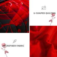 7 Pieces Red Comforter Set Queen King Size , Rose Pattern Bed In A Bag, Lightweight Soft Microfiber Bedding Sets With Comforter, Flat Sheet, Fitted Sheet, Pillowcases Home Decor Room Decor Bedroom Decor Bed Comforter Set Mothers Day Gift Wedding Decorations. - 紅色 - 查看 6