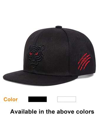 1pc Unisex Kids' Tiger Head Embroidery Adjustable Outdoor Sun Hat With Scratch Marks For Boys And Girls Travelling