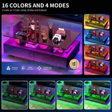 Modern High Gloss Coffee Table With LED Lights & 4 Sliding Drawers Center Cocktail Table For Living Room - Black - View 5