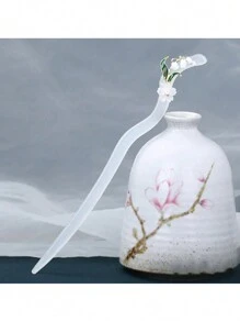 波西米亞風格1入綠色中式蘭花發夾，漢服髮簪女士日常佩戴花冠 - 綠色 - 查看 7