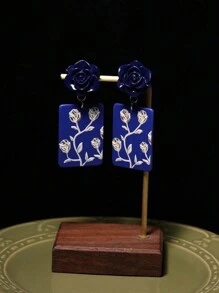 A Pair Of Retro Hepburn Style Black Rose Circular Polka Dot Earrings Valentines - Multicolor - View 9