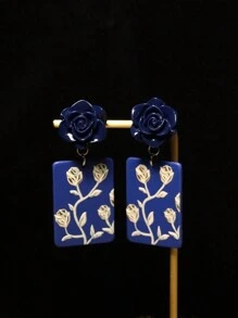 A Pair Of Retro Hepburn Style Black Rose Circular Polka Dot Earrings Valentines - Multicolor - View 7