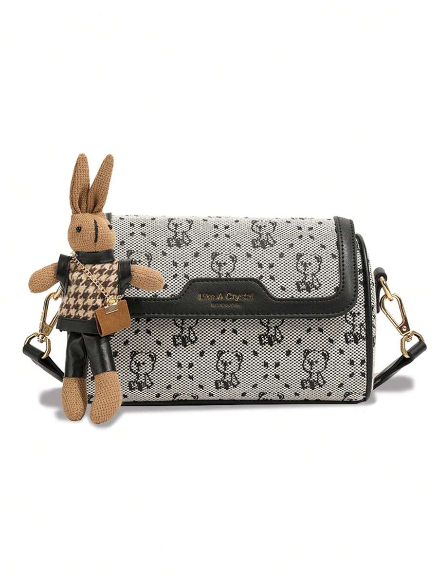 時尚輕便多用途女士斜背包,附免費吊墜 - 灰色 - 查看 1