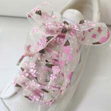 1pair Dreamy Cherry Blossom Mesh Lace Shoelaces, Suitable For Canvas Shoes, Sneakers, White Shoes, Flat Shoelaces For Spring/Summer