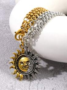 2pcs Men's Stylish Personalized Sun & Moon Bracelet Set