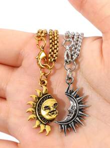 2pcs Men's Stylish Personalized Sun & Moon Bracelet Set