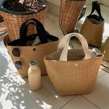 Túi xách nữ bằng rơm thanh lịch năm 2024, túi tote đi biển du lịch, túi đeo vai thời trang phong cách retro. - Nhiều màu - Xem 8