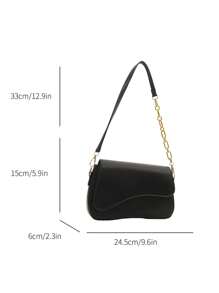 Bolso de solapa de hombro de unicolor minimalista, bolso clásico de bandolera con textura para mujer