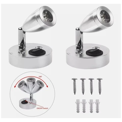 2x 12V LED Interior Spot Reading Light Camper Van Caravan Boat Switch Cold White Switch Boat Motorhome 180° Angle Adjustment Eye Protection Energy Saving Reading Light