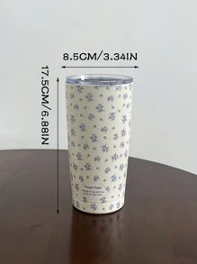 1pc 20oz/600ml Purple Floral Pattern Double-Layer Stainless Steel Vacuum Insulated Cup, Coffee Cup, Water Cup, Travel Mug, Camping Coffee Cup, Highly Attractive Festival & Birthday Gift, Made Of 304 Stainless Steel (Without Straw) Back To School - 20oz/600ml - View 9