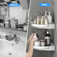 Bathroom Corner Shelf, 360° Rotating Triangle Shelf, Wall Mounted Shower Corner Shelf, Corner Caddy Storage, No Drilling, Self Adhesive - 白色 - 查看 6