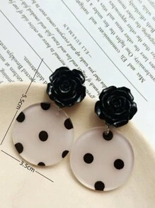 A Pair Of Retro Hepburn Style Black Rose Circular Polka Dot Earrings Valentines - Multicolor - View 6