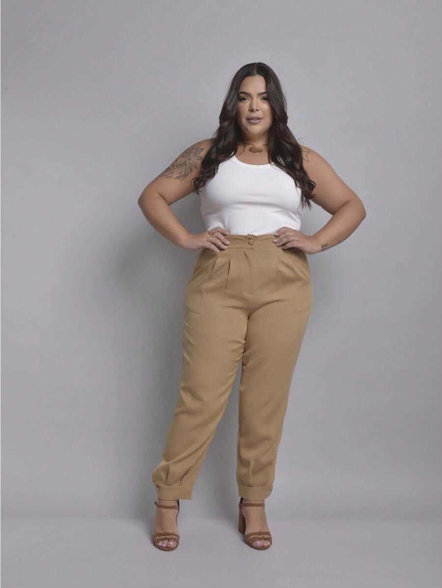 Plus Size Pants - 駝色 - 查看 1