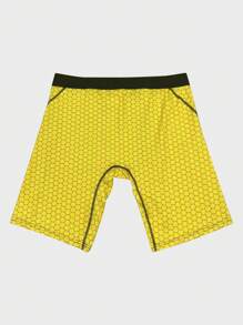 男士長款箱型短褲，數碼打印雪茄圖案，休閒運動內衣 - 黃色 - 查看 2