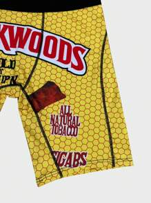 男士長款箱型短褲，數碼打印雪茄圖案，休閒運動內衣 - 黃色 - 查看 3