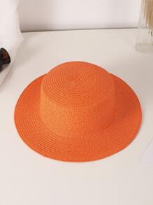 1pc Women's Solid Color Flat Top Small Brim Sun Hat, Simple & Versatile Straw Hat Suitable For Beach Vacation Photoshoots - Solid Color - View 9