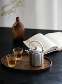 1pc Wooden Tray Solid Wood Elliptical Platter For Food, Bread, Breakfast, Dessert, Key And Coffee, Tea, Snacks - Party Serving Tray,Kitchen,Christmas Gift