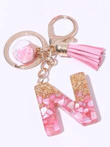 1pc Cute A-Z Golden And Pink Shell Pattern Letter Shaped Keychain Pendant With Crystal Star Decoration Glass Ball,Purse, Wallet Charms, Bag Decorative Alphabet Keychain For Women,Car Keychain Pendant,  Gift For Friends,Family, Colleagues, Teachers, Classmates - Gold Pink - View 28