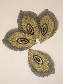 4pcs Peacock Feather Shaped Embroidery Patch With Adhesive Backing, Hot Melt Glue Clothing Accessory For DIY Crafts - Multicolor - View 7