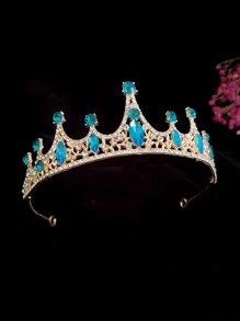 1pc Wedding Crown For Brides Elegant Princess Holiday Crown Costume Headband Hair Accessory With Crystal, The Sparkling Queen's Crown Is Suitable For Girls Cosplay And Children's Holiday Gift - Blue - View 5