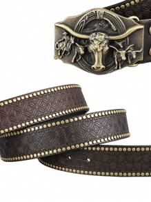 1PC Men's Belt Classic Western Cowboy Fashion Neutral Belt Motorcycle Rider Street Punk Style Men's Western Belt Summer, Schoolcasual, Business, Boyfriend Husband Father Dad Men Gift, Daily Wear, Fashion, Teen, Outdoor, Vacation, Athletic, Travel, Street, Boho, Vintage