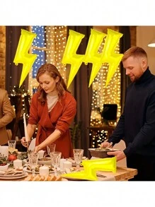 5pcs Yellow Lightning Bolt Aluminum Foil Balloons, & Reusable Decoration For Birthday, Anniversary, Graduation, Summer Event, Holiday, Home Decor, Racing Theme Party, Christmas