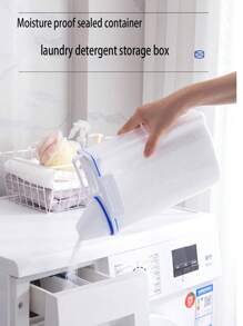 1入家庭洗衣劑收納盒，帶蓋和量杯，大容量洗衣膠囊容器，帶密封蓋和手柄，塑料收納箱，隨機顏色（注意：量杯樣式和刻度可能會不同，隨機發送。此容器不適用於儲存液體。如果介意，請勿下單） - 白色 - 查看 1