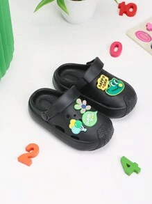 Novo sapato infantil de verão com desenho de crocodilo em balão engrossado para meninas e meninos, antiderrapante, confortável, versátil chinelos pretos ao ar livre para praia. - Preto - Visão 3
