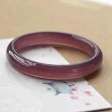 1条天然A级高品质冰玛瑙手链，收藏级珠宝，高端宝石手链，女士手链，疗愈冥想手链，镶嵌光滑绿色宝石，天然石手链，可促进智慧、平衡与宁静，女士礼物 - 紫色 - 查看 2