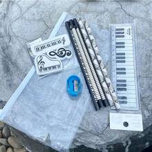 Conjunto de 8 lápices con notas de música de piano (color aleatorio) - Blanco y Negro - Ver 4