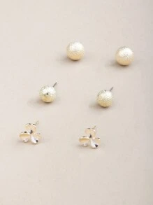 1張卡（60入）新的熱門復古簡約紅色鑲嵌鑽石金屬合金，彩色亮麗花朵，珍珠，幾何形狀，閃亮，輕奢，獨特設計，時尚女性耳環組，適合畢業典禮，情人節，音樂節，日常穿著禮物。 - 彩色 - 查看 4