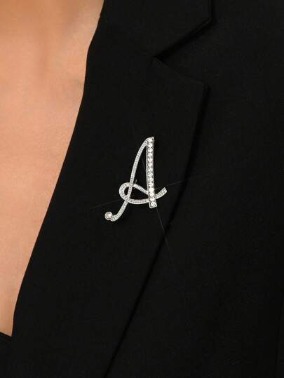 1pc Letter Brooch Pins Initial Rhinestone Brooch For Women Crafts Silvery A-Z