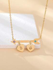 1 件定制箭头心形字母项链、诞生石首字母项链、个性化情侣名字项链、送给女朋友、情人节、圣诞节、生日的礼物 - 金色 - 查看 2