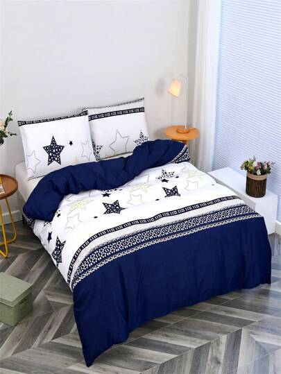 3件創意印花床上用品套裝，柔軟舒適，適用於臥室和客房（1被套+2枕套，不含被芯）